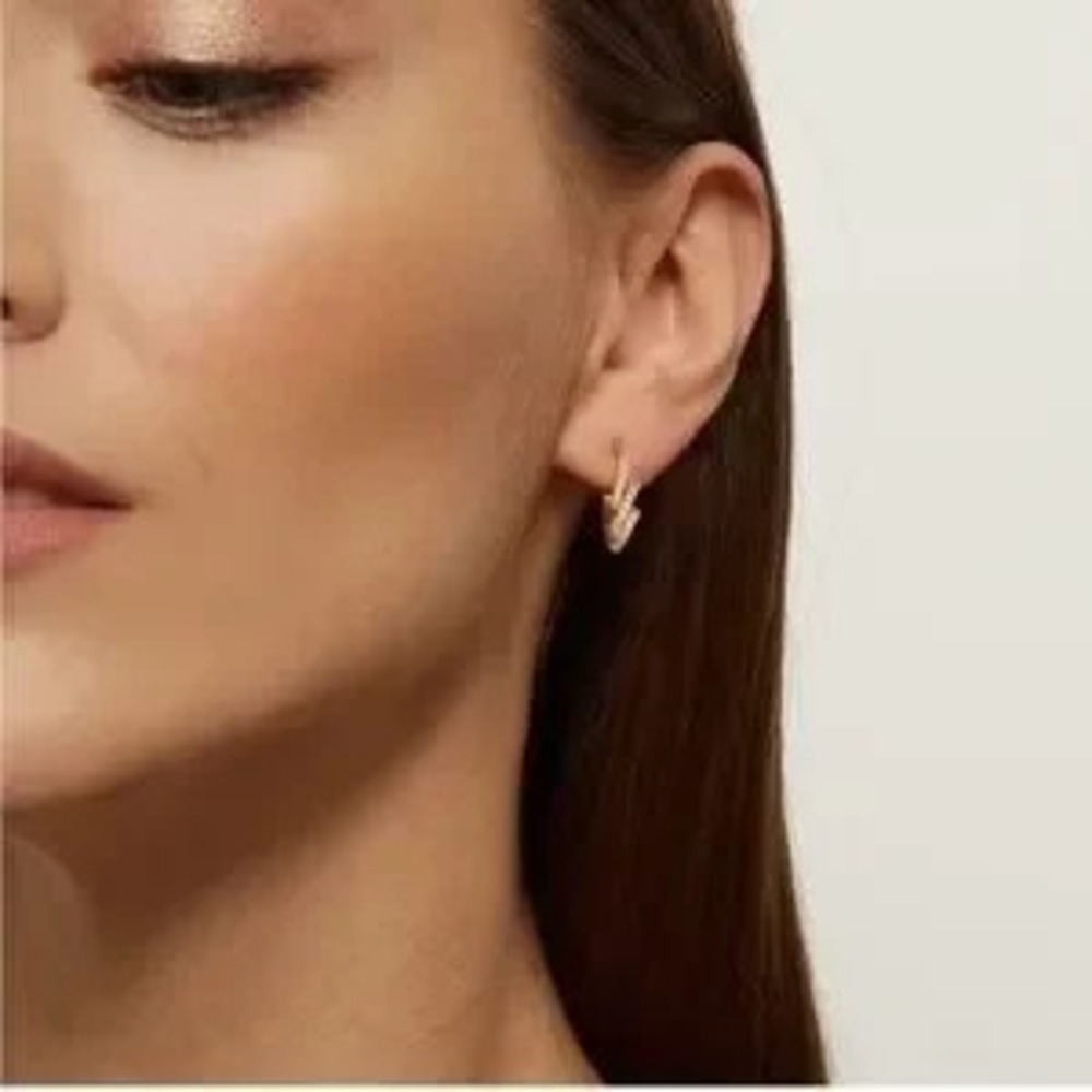 Gold 14k Gold Plated Cubic Zirconia Spiral Hoop Earrings
